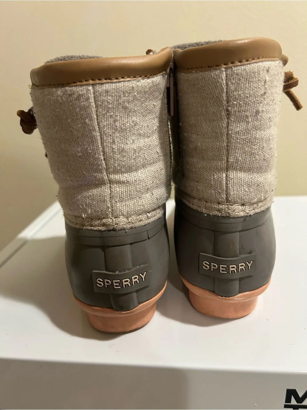 Sperry Kids Gray Rubber Duck Boots with Tan Trim